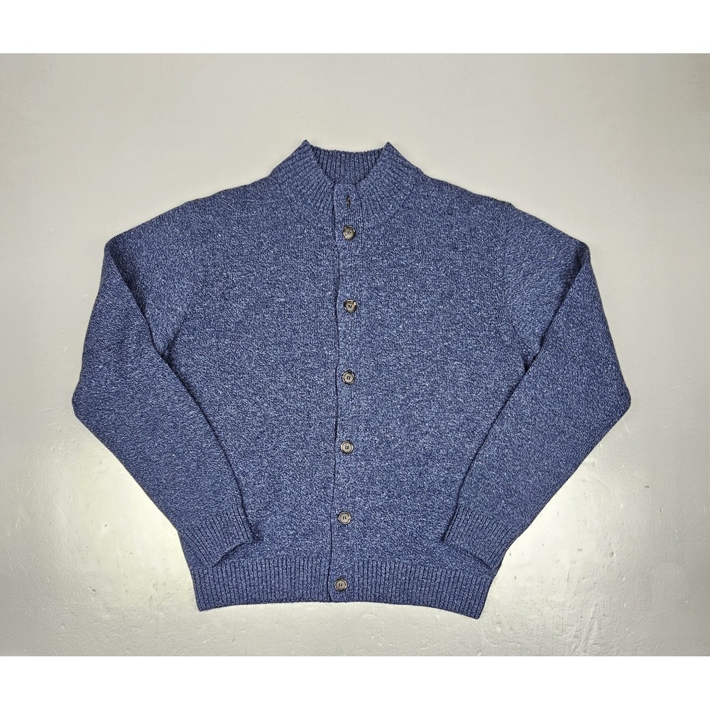 J. Hilburn Cardigan Mens Large Mock‎ Neck 100% Wool Blue Button Down Sweater